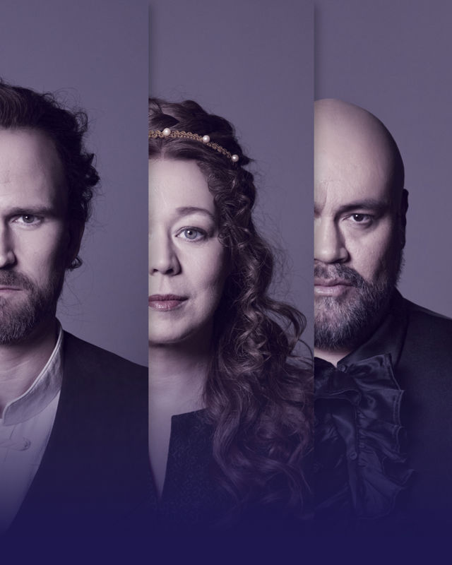 Tredelt bilde med halvparten av ansiktene vist: to menn og en kvinne