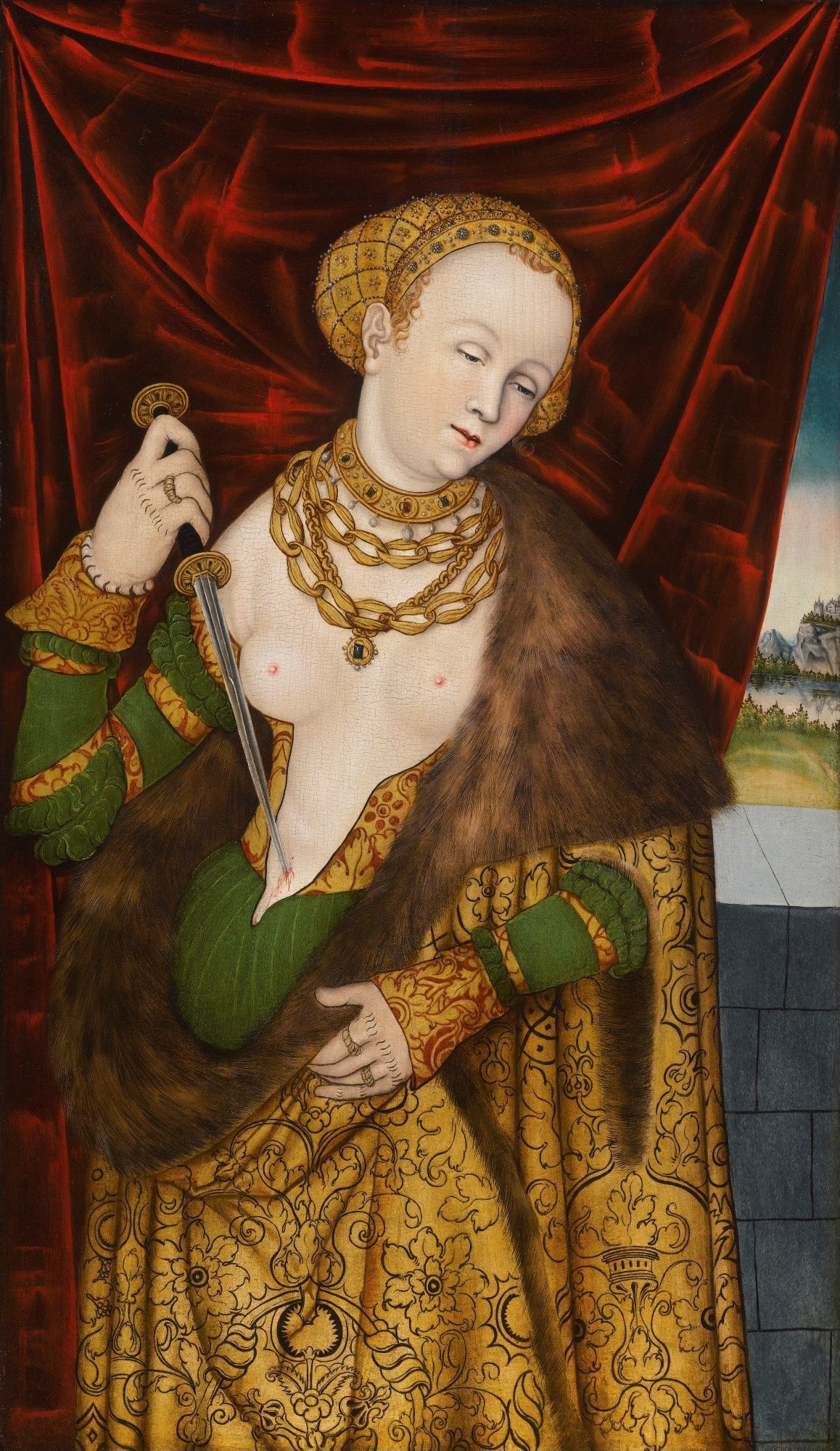 Maleri av kvinne med dolk