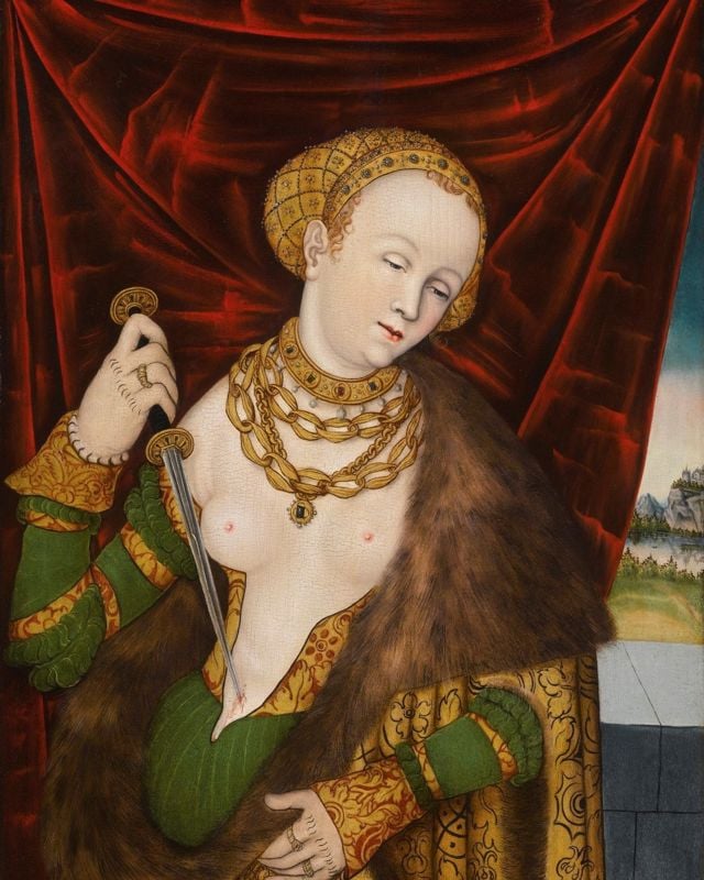 Maleri av kvinne med dolk